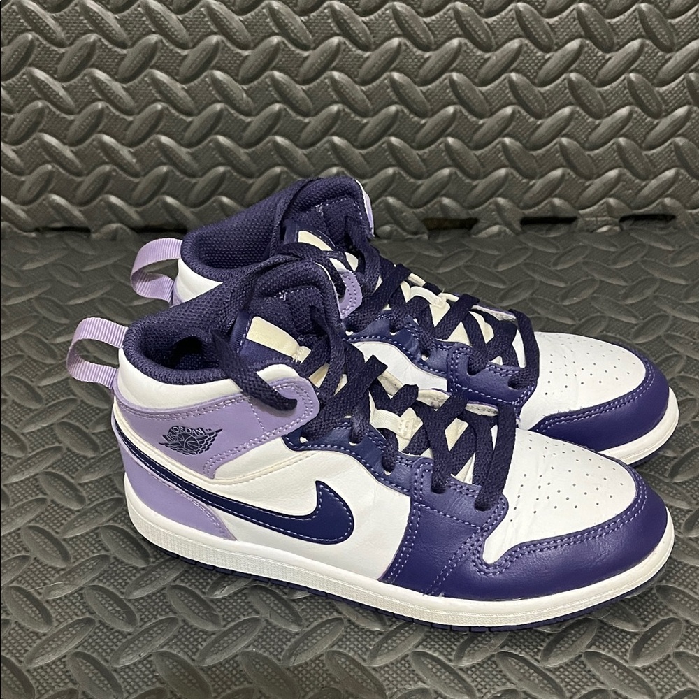 Nike Air Jordan’s Mid-Top Sneakers in White, Dark Purple & Lavender